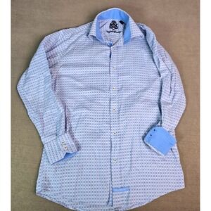 English‎ Laundry Mens Button Up Shirt Light Blue Check Pattern Size 15 32/33